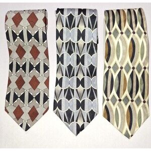 Vintage Martin Wong Silk Ties Lot of 3 Geometric Abstract 90s Art Deco Napa CA